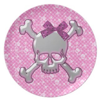 Cute Skull with Ribbon Pink Plate plate