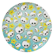 Cute Skulls And Stars Pattern Plate