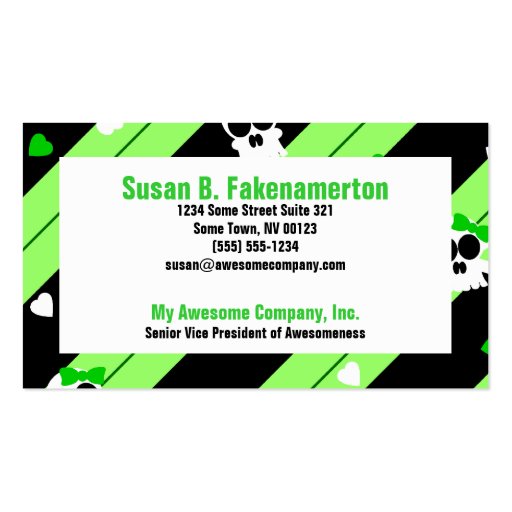 Cute Skulls Green and Black Business Cards (front side)