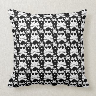 Cute Skulls with Ribbons Black & White Goth Pillow mojo_throwpillow