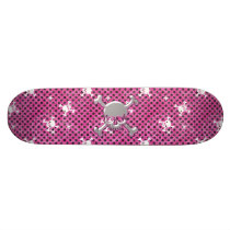 Cute SkullsPink Skateboard with Black Polka Dots