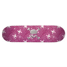 Cute SkullsPink Skateboard with Black Polka Dots