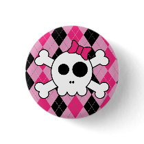 Cute Skully and Argyle Button