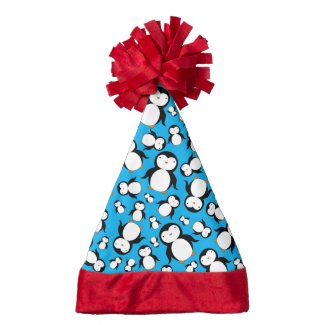 Cute sky blue penguin pattern santa hat