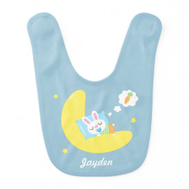 Cute Sleeping Bunny on Moon For Baby Boy Baby Bibs