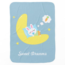 Cute Sleeping Bunny on Moon For Baby Boy Baby Blankets