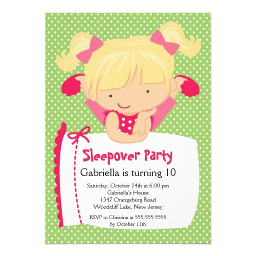 CUTE Sleepover Birthday Party Inviation Custom Announcements (front side)