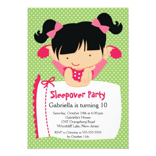 CUTE Sleepover Birthday Party Inviation Announcement (front side)