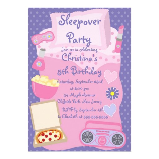 Cute Sleepover Birthday Party Invitations (front side)