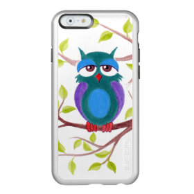 Cute sleepy owl on a tree cartoon painting incipio feather® shine iPhone 6 case