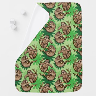 Cute Sloth Pattern Green Baby Blanket