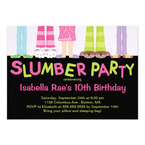 Cute Slumber Party Birthday Party Invitations (front side)