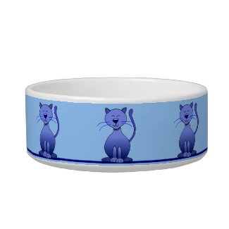 Cute Smiling Blue Cat Personalized Pet Bowl