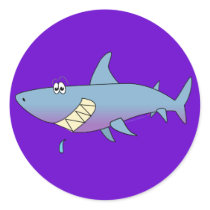Cute Smiling Cartoon Shark Customizable Template Round Stickers