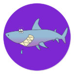 Cute Smiling Cartoon Shark Customizable Template Round Stickers
