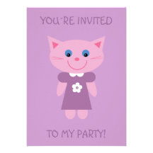 Cute smiling kitten kids lilac party invitations