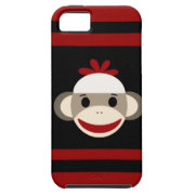 Cute Smiling Sock Monkey Face on Red Black iPhone 5 Case