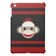 Cute Smiling Sock Monkey Face on Red Black Cover For The iPad Mini