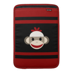 Cute Smiling Sock Monkey Face on Red Black Sleeves For MacBook Air