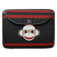 Cute Smiling Sock Monkey Face on Red Black MacBook Pro Sleeves