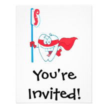 Cute Smiling Superhero Tooth With Toothbrush Announcements