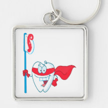 Cute Smiling Superhero Tooth With Toothbrush Key Chains