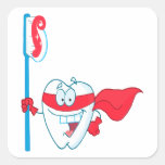 Cute Smiling Superhero Tooth With Toothbrush Sticker