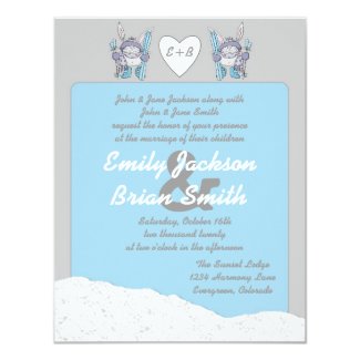 Cute snow bunny skier custom wedding invites