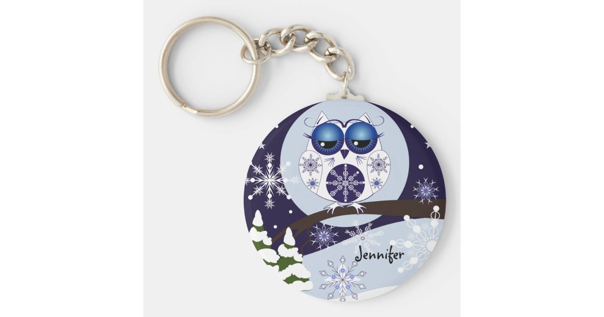 cute-snow-owl-custom-name-keychain-zazzle