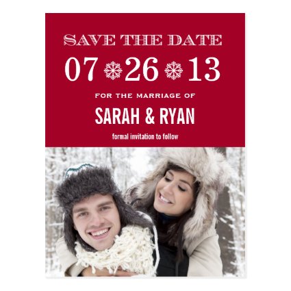 Cute Snowflake Red Save the Date Photo Postcards
