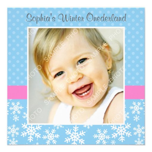 Cute Snowflakes Winter Onederland Photo Birthday Invitations