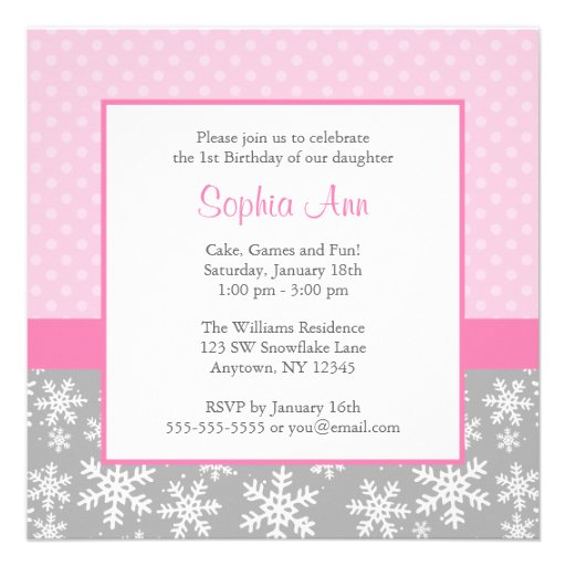 Cute Snowflakes Winter Onederland Photo Pink Gray Invites