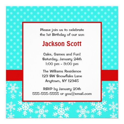 Cute Snowflakes Winter Onederland Photo Teal Red Invites