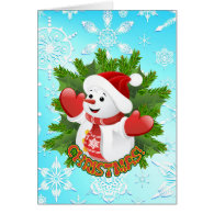 Cute Snowman and Crystal Snowflakes Christmas Card