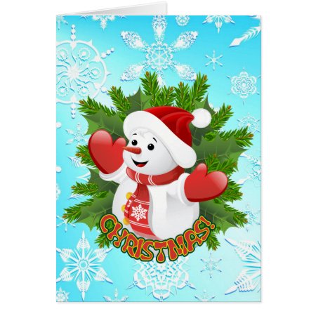 Cute Snowman and Crystal Snowflakes Christmas Card