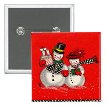 Cute Snowman Couple Button