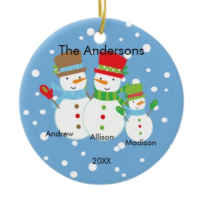 Cute Snowman Family of 3 Christmas Ornament