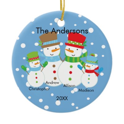 Cute Snowman Family of 4 Christmas Ornament