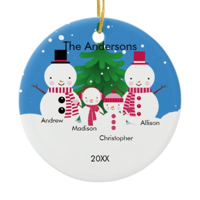 Cute Snowman Family of 4 Christmas Ornament