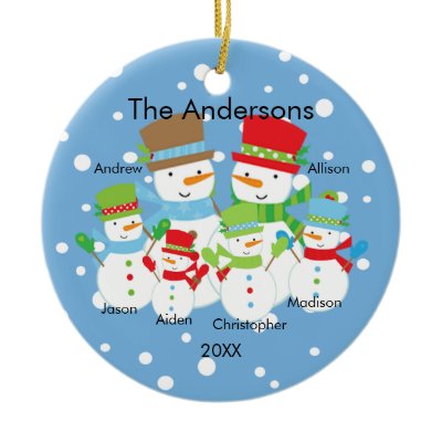 Cute Snowman Family of 6 Christmas Ornament