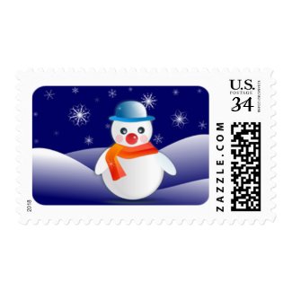Cute Snowman In Winter Scenery Stamps