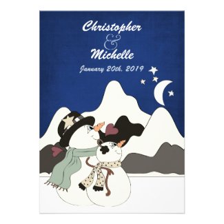 Cute Snowman Night Mountain Wedding Invitation