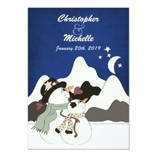 Cute Snowman Night Mountain Wedding Invitation