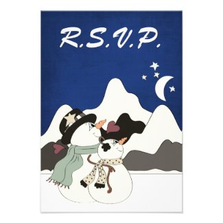 Cute Snowman Night Mountain Wedding RSVP Cards