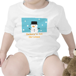 Cute Snowman on snow background for Christmas Baby Bodysuits