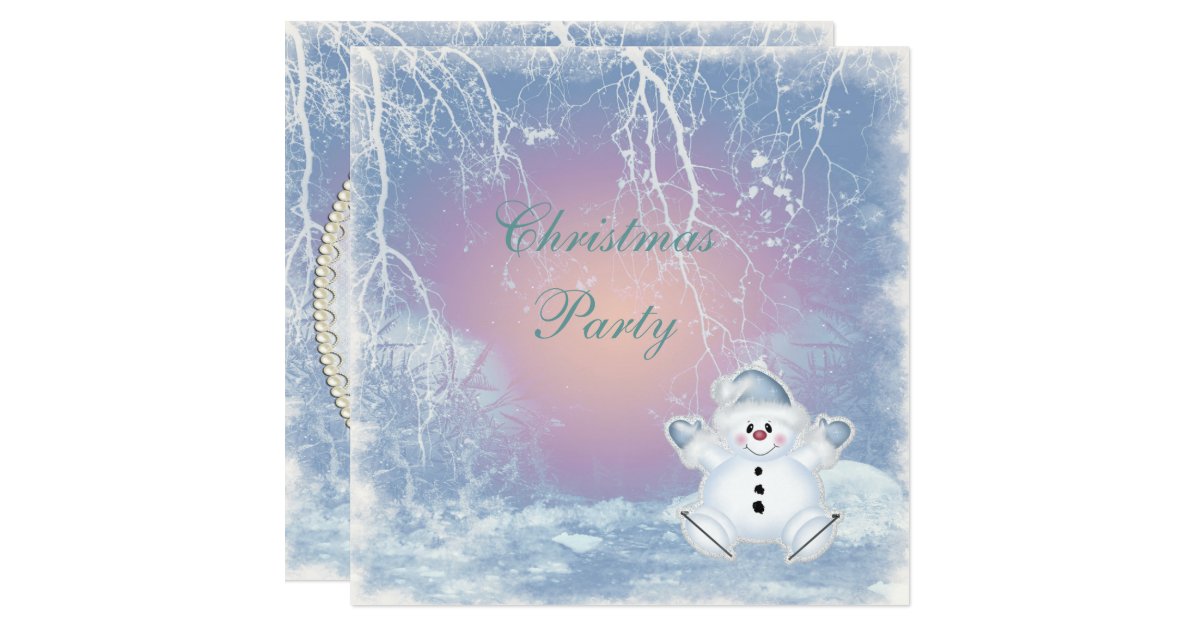 Cute Snowman Amp Winter Scene Christmas Party Card Zazzle
