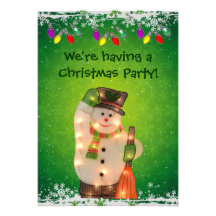 Cute Snowman with Lights Christmas Party Invites
