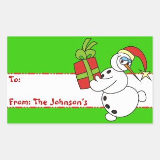 Cute Snowman with Present Xmas Custom Stickers