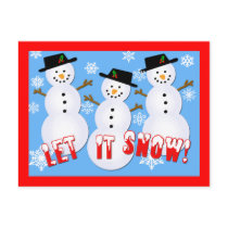 Cute Snowmen Let it Snow Holiday Cards postcards