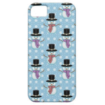 Cute Snowmen on Pale Blue Pattern iPhone 5 Cover